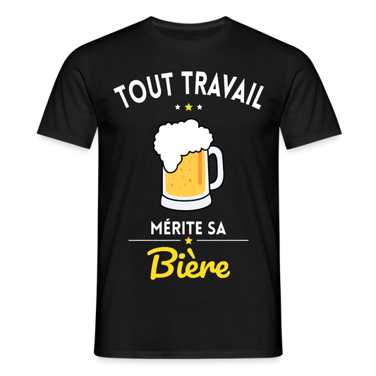 T-shirt Homme - Tout travail mérite sa bière - noir