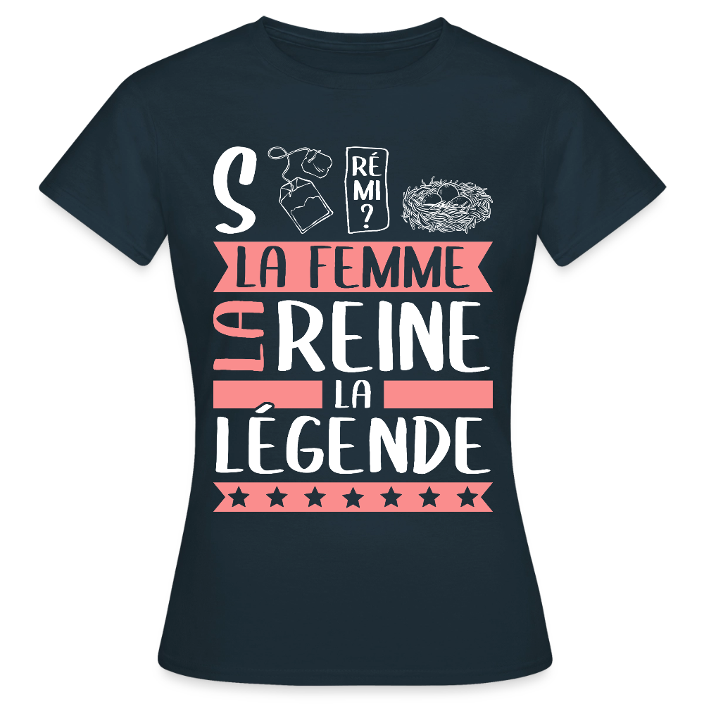 T-shirt femme Stéphanie rébus – La femme, la reine, la légende - marine