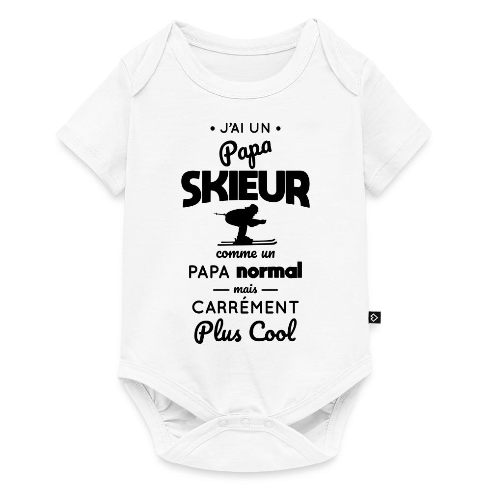 Body Bébé bio manches courtes - J'ai un papa skieur - blanc