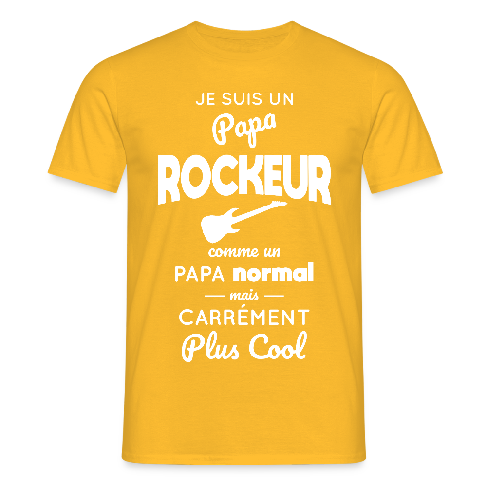 T-shirt Homme - Papa rockeur plus cool - jaune