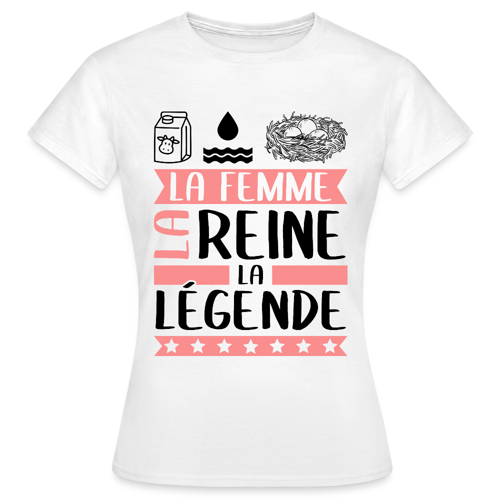 T-shirt femme coloris clair Léonie rébus – La femme, la reine, la légende - blanc