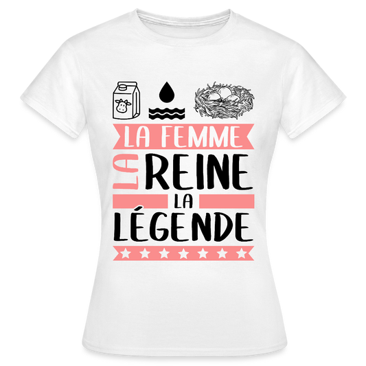 T-shirt femme coloris clair Léonie rébus – La femme, la reine, la légende - blanc