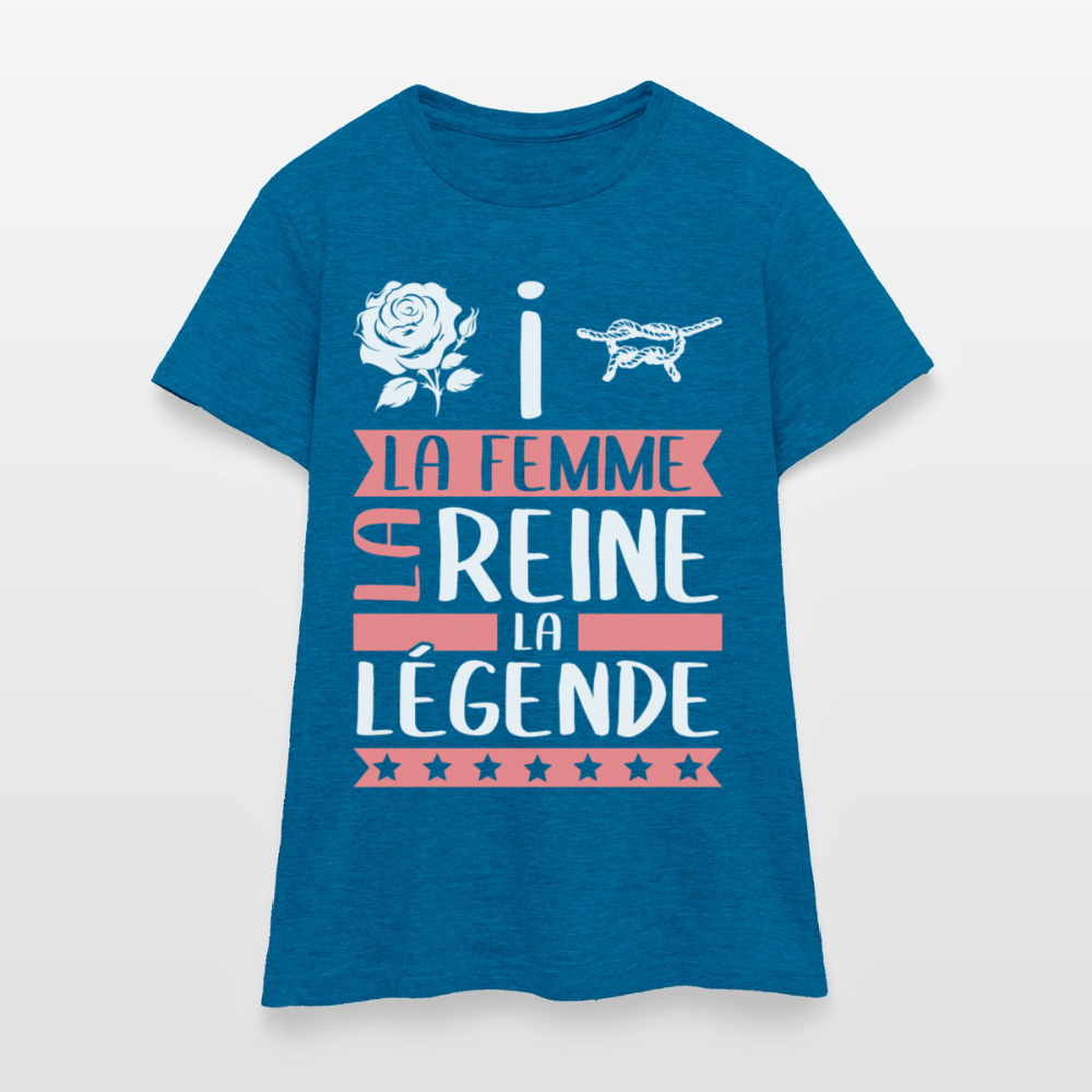 T-shirt femme Rosine rébus – La femme, la reine, la légende - bleu saphir antique chiné