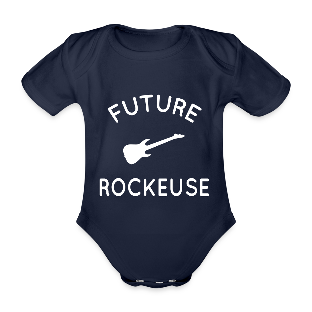 Body Bébé bio manches courtes - Future rockeuse - marine foncé