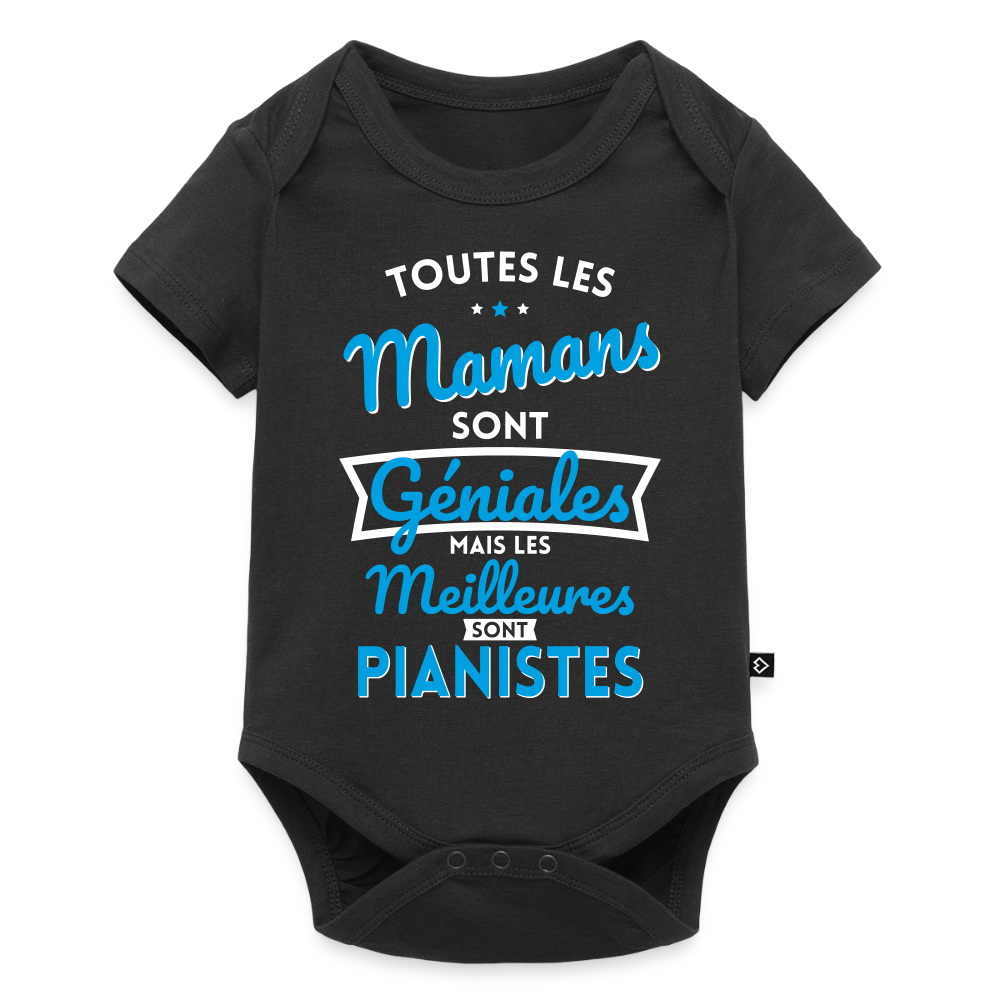 Body Bébé bio manches courtes - Mamans géniales - Les meilleures sont pianistes - noir