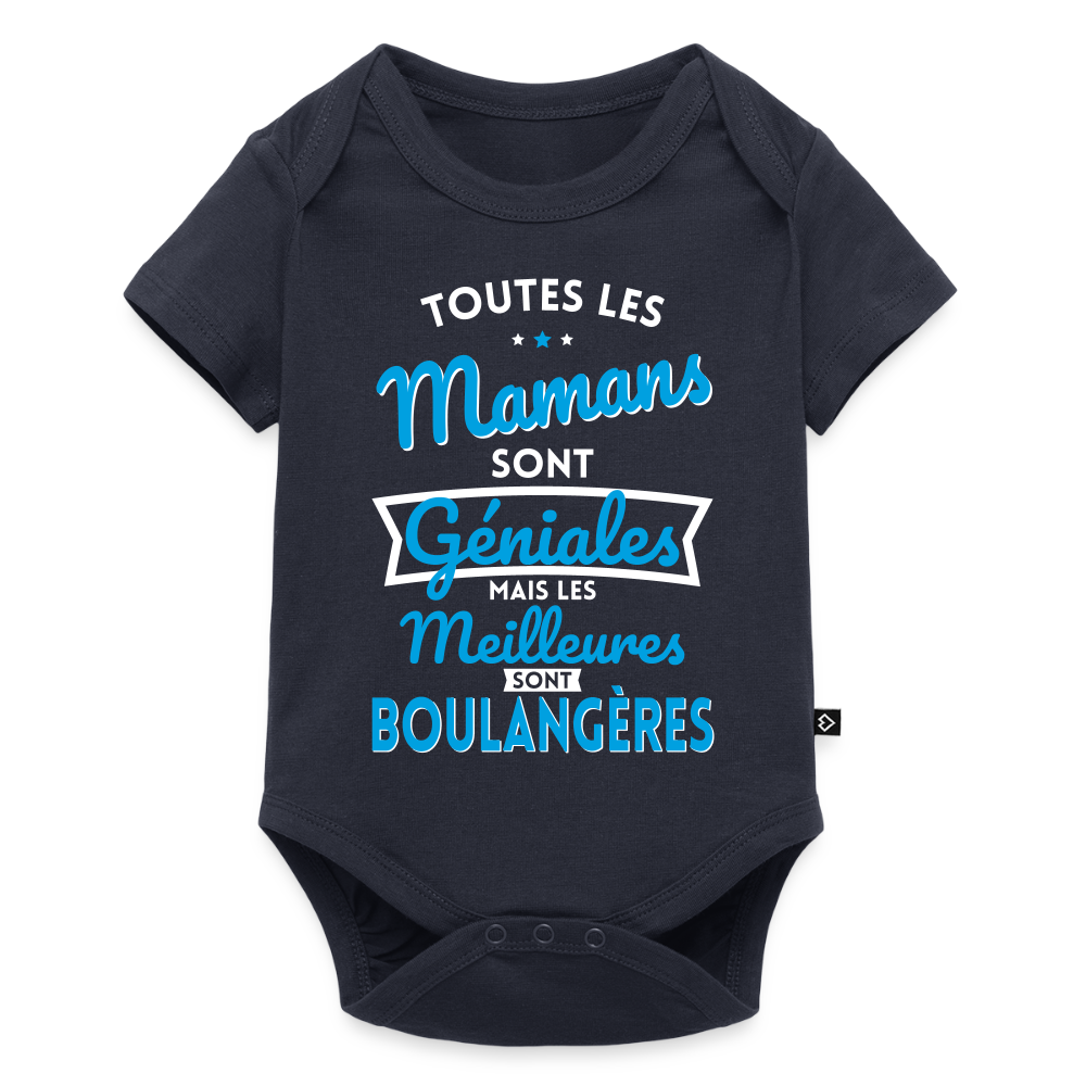 Body Bébé bio manches courtes - Mamans géniales - Les meilleures sont boulangères - bleu marine
