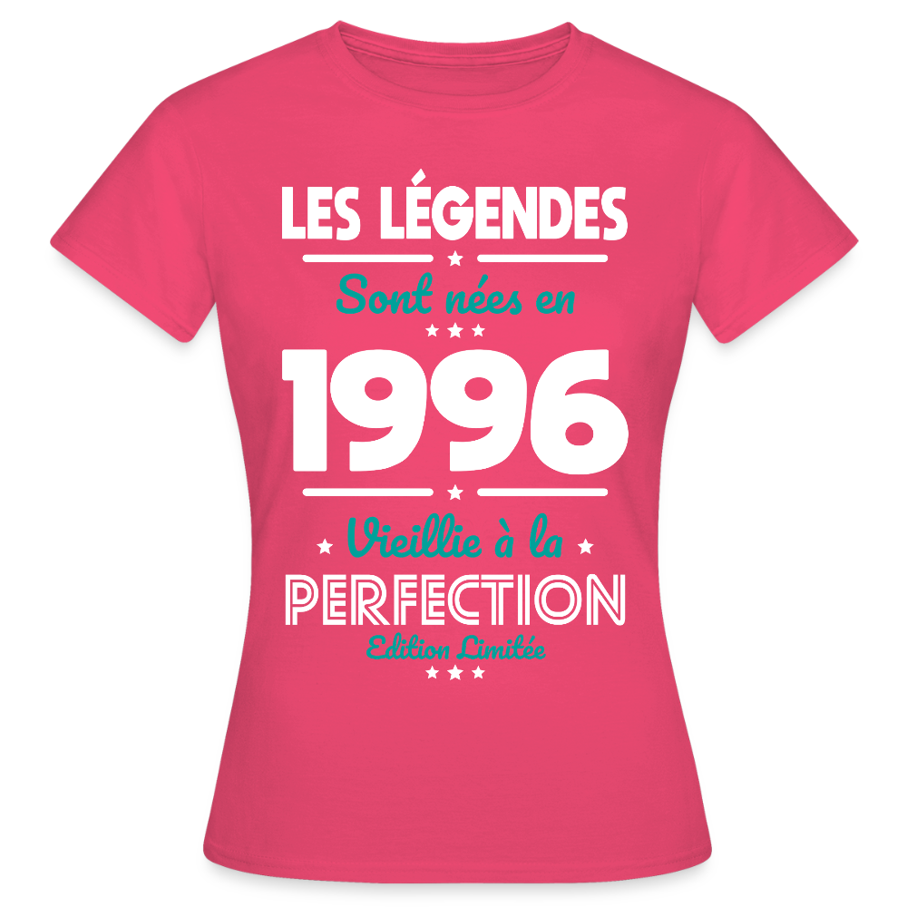 T-shirt anniversaire femme 30 ans – Les légendes sont nées en 1996 - rose azalée