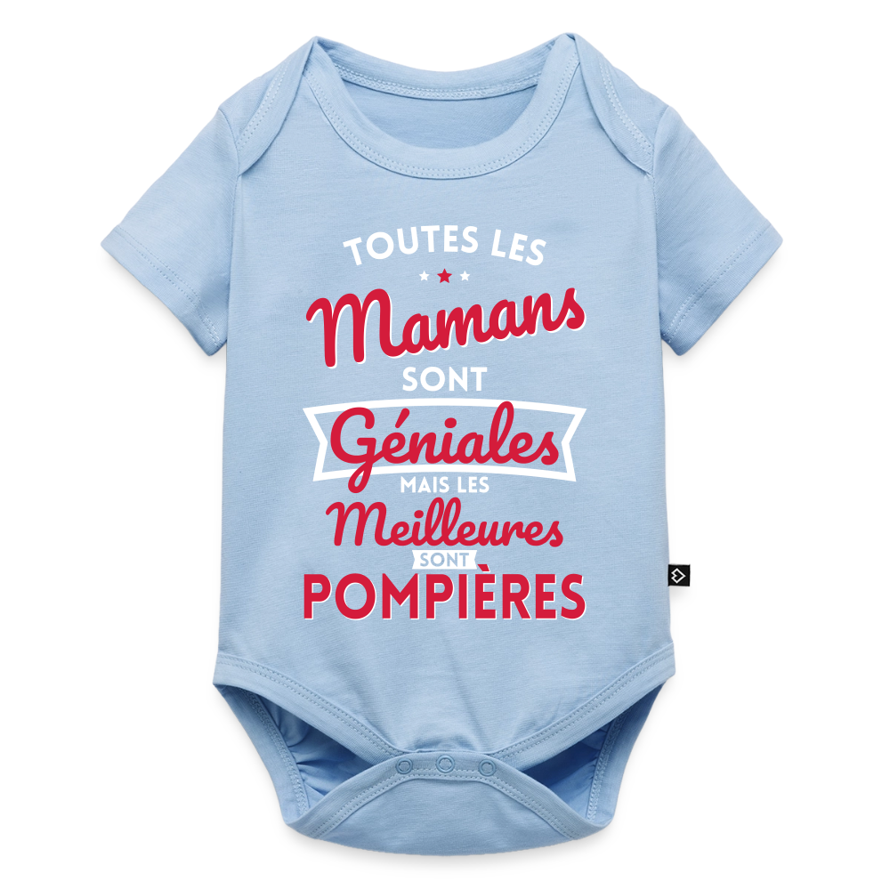 Body Bébé bio manches courtes - Mamans géniales - Les meilleures sont pompières - bleu clair