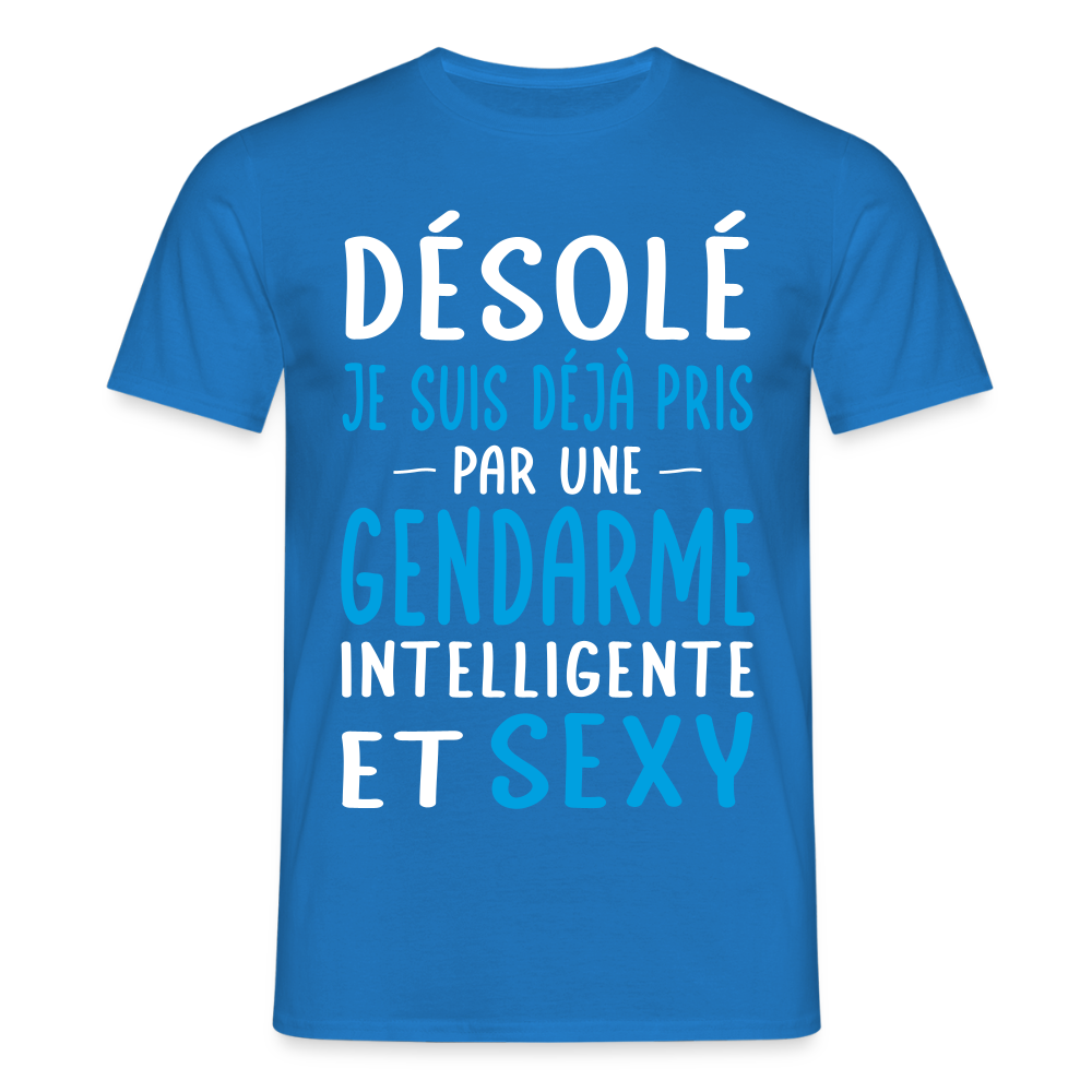 T-shirt Homme - Je suis pris par une gendarme intelligente et sexy - bleu royal