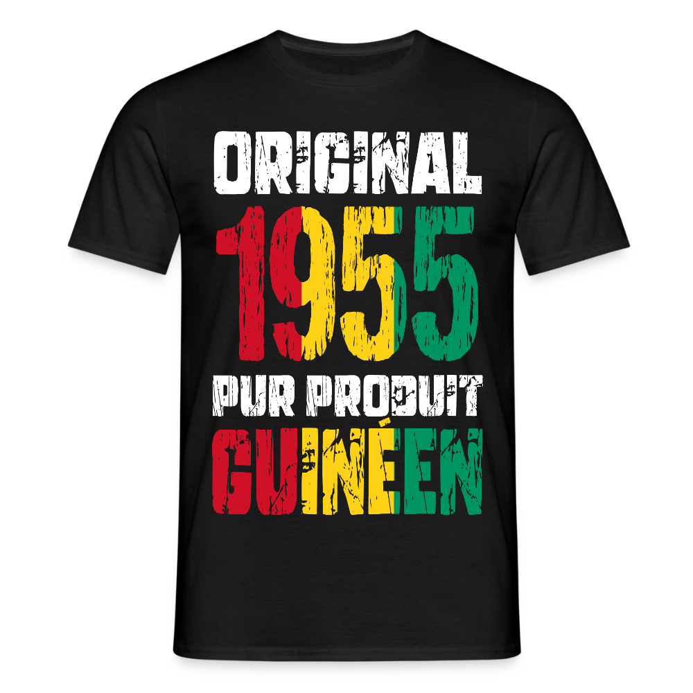 T-shirt Homme - Anniversaire 70 Ans - Original 1955 - Pur produit Guinéen - noir