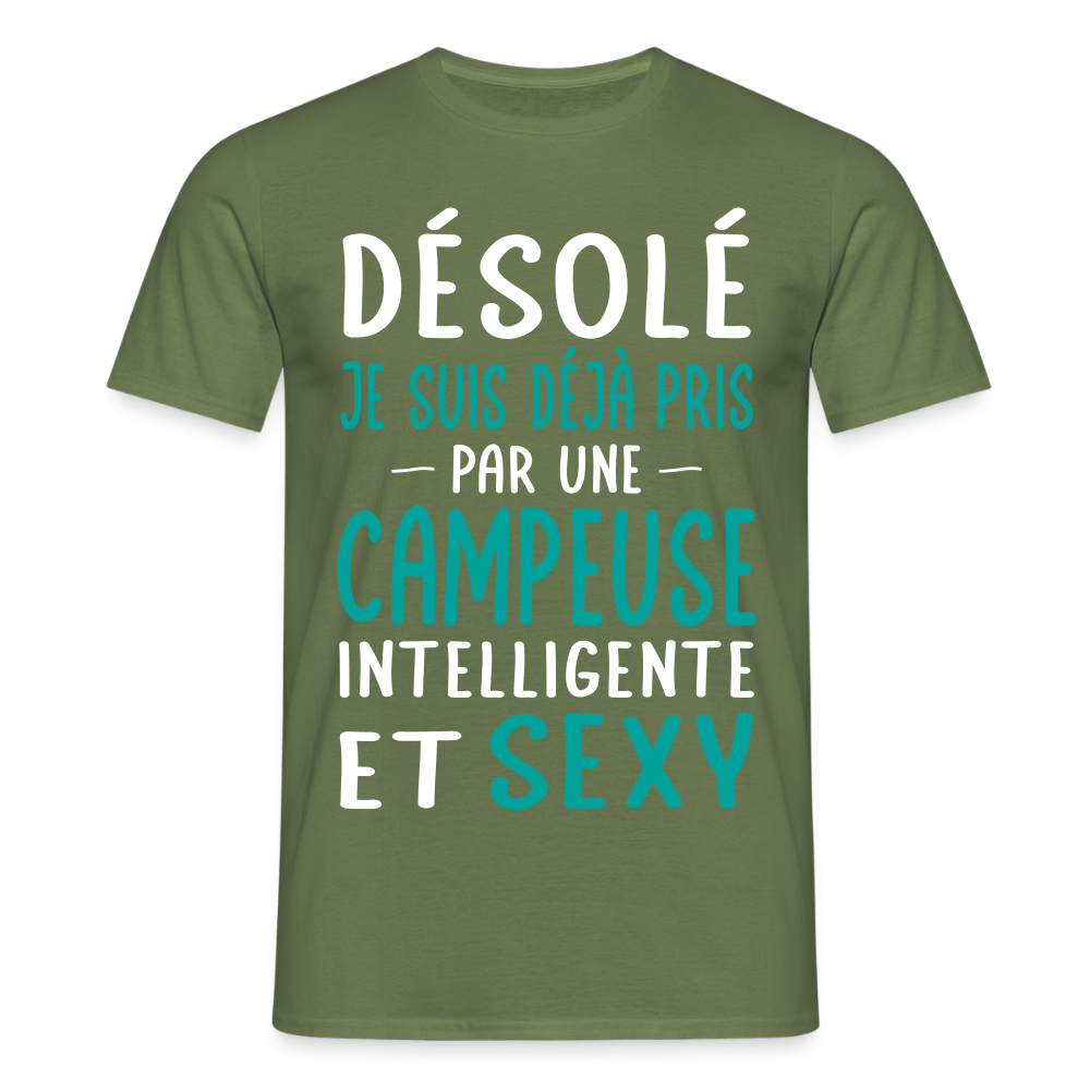 T-shirt Homme - Je  suis déjà pris par une campeuse intelligente et sexy - vert militaire