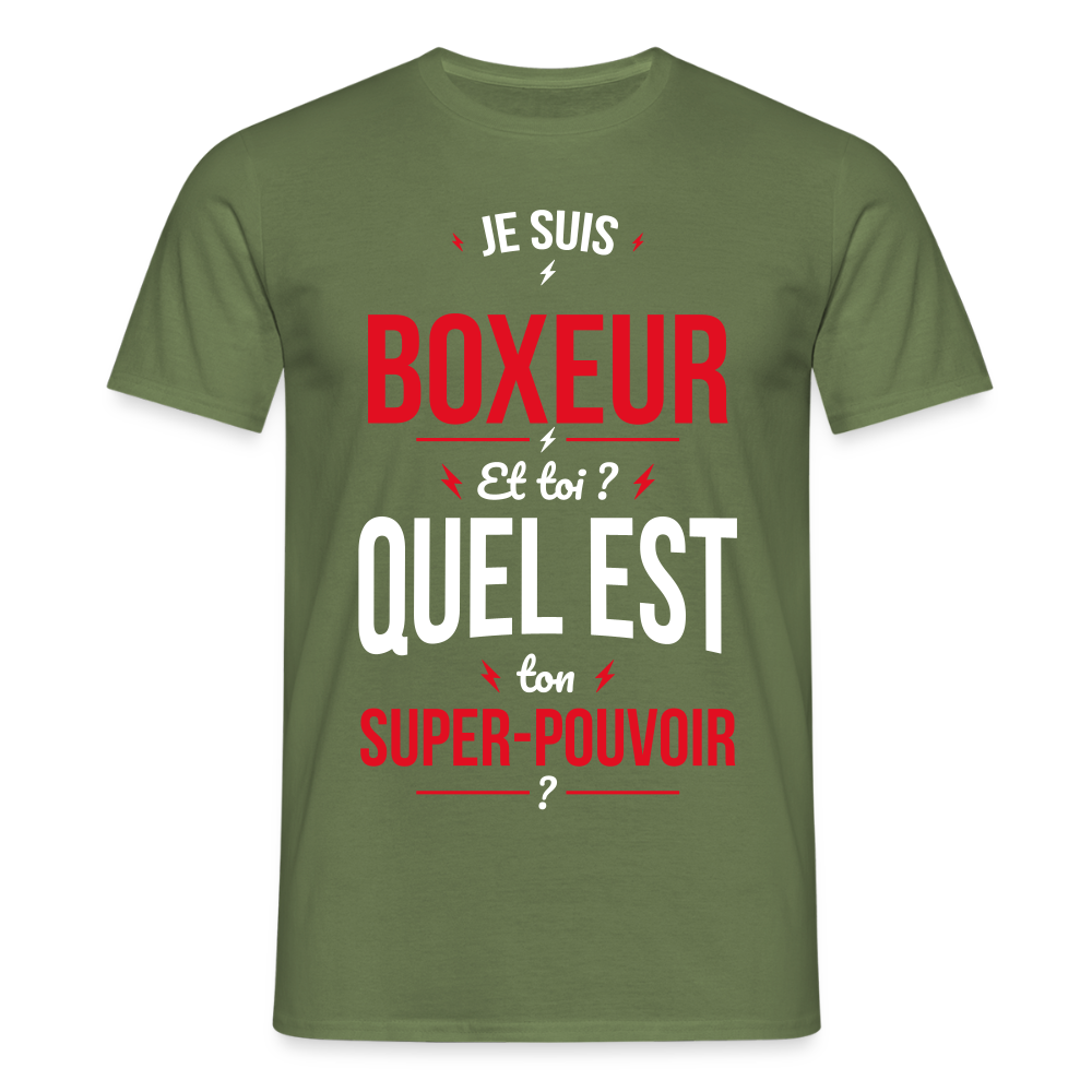T-shirt Homme - Je suis boxeur - Super-pouvoir - vert militaire