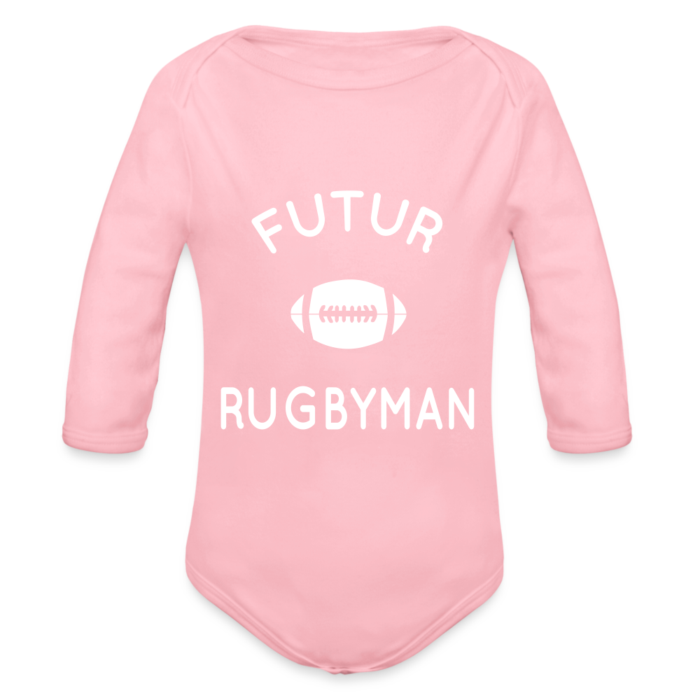 Body Bébé bio manches longues - Futur rugbyman - rose clair