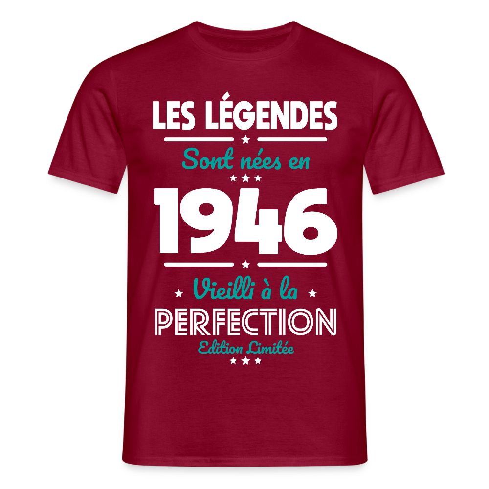 T-shirt anniversaire homme 80 ans – Les légendes sont nées en 1946 - rouge brique