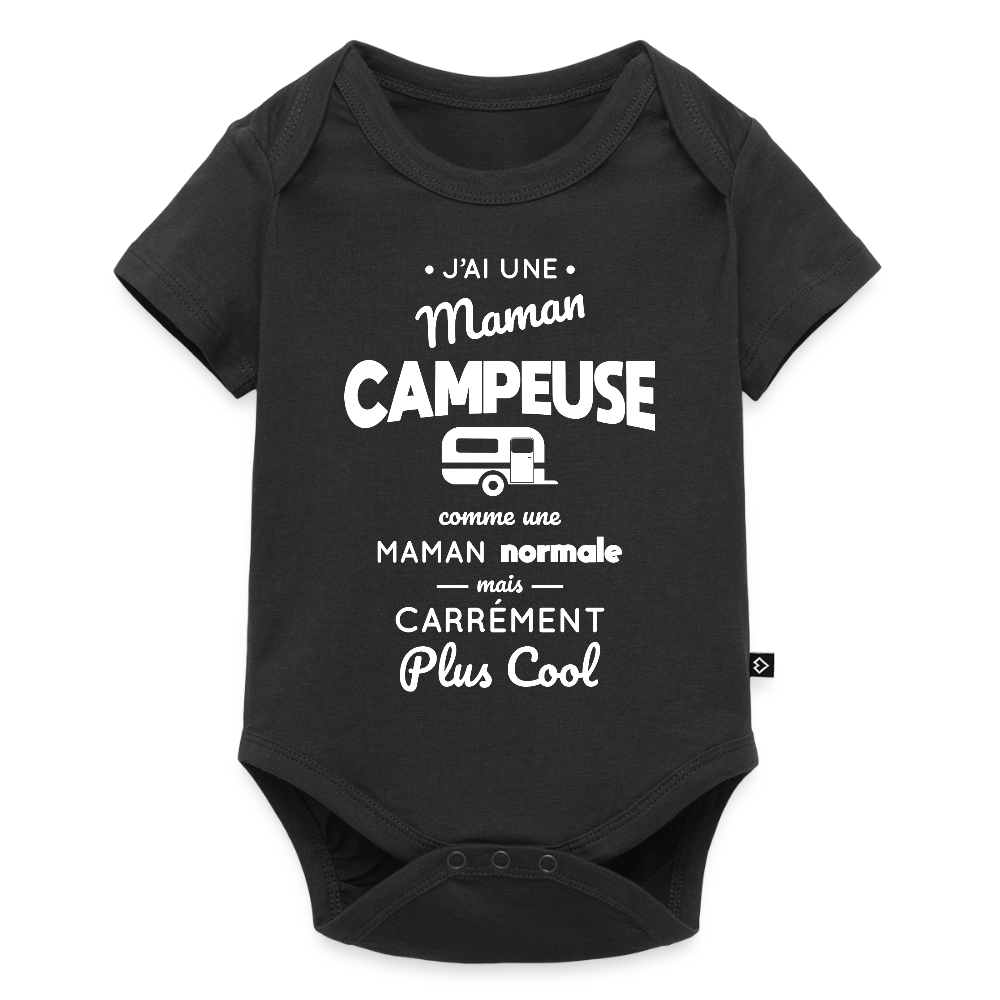 Body Bébé bio manches courtes - J'ai une maman campeuse - noir