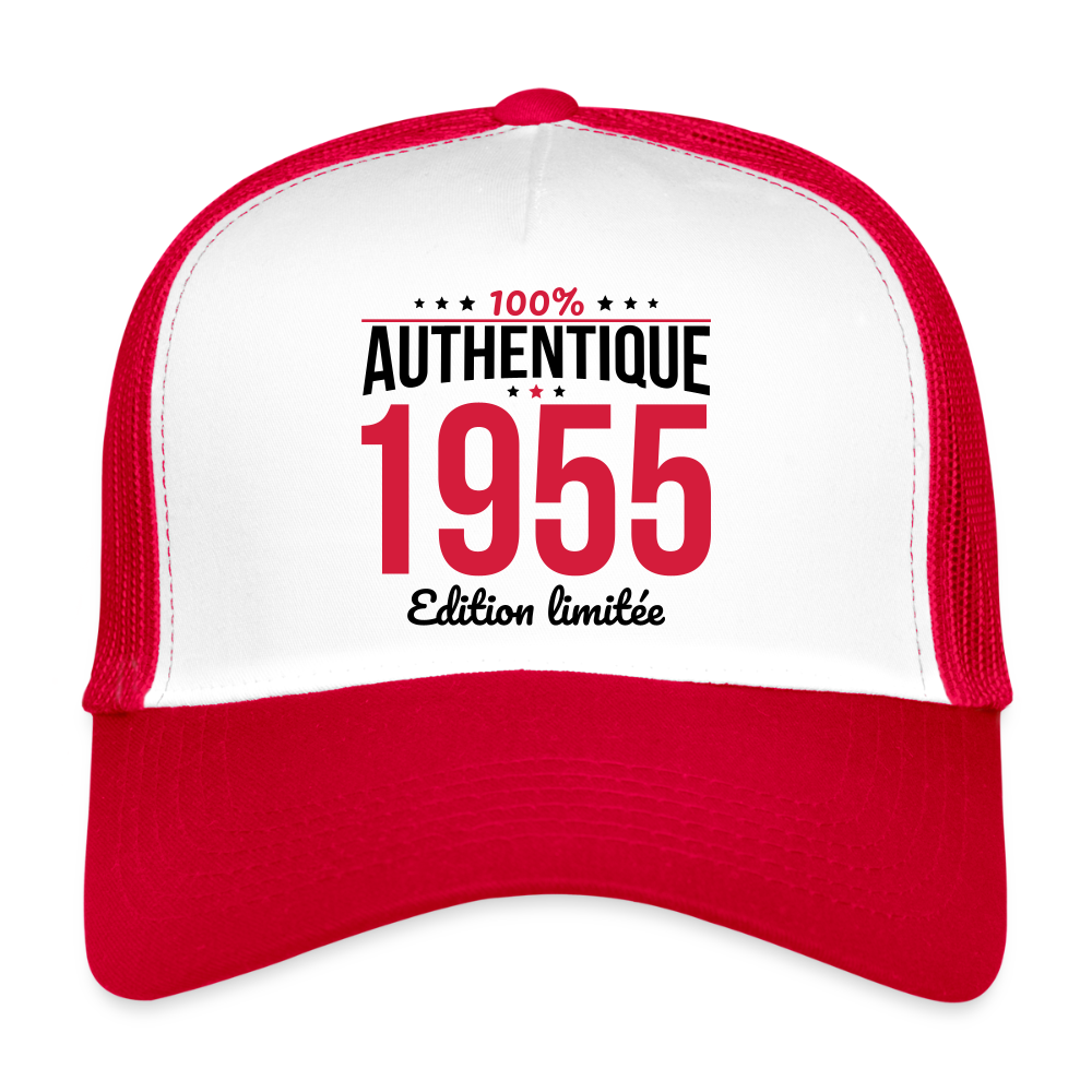 Casquette Trucker - Anniversaire 70 Ans - 100% Authentique 1955 - blanc/rouge