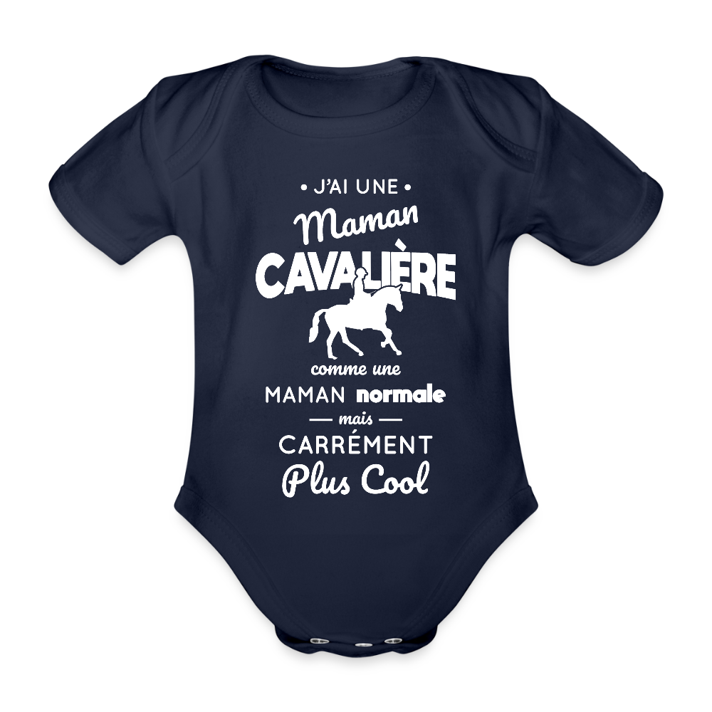 Body Bébé bio manches courtes - J'ai une maman cavalière - marine foncé
