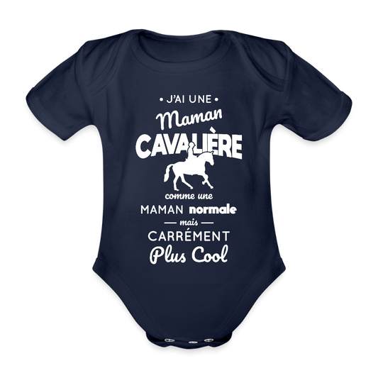 Body Bébé bio manches courtes - J'ai une maman cavalière - marine foncé