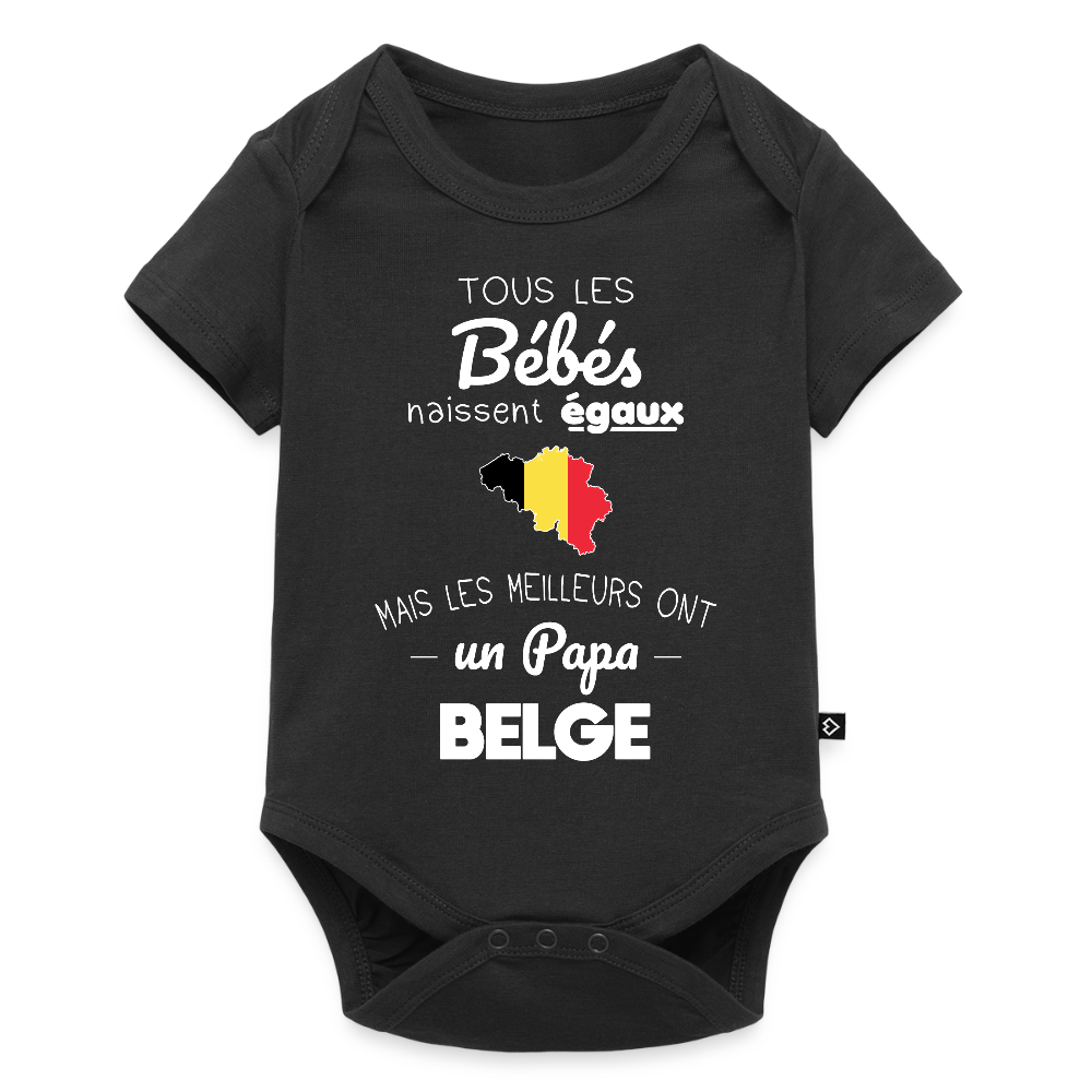 Body Bébé bio manches courtes - Les Meilleurs Ont Un Papa Belge - noir