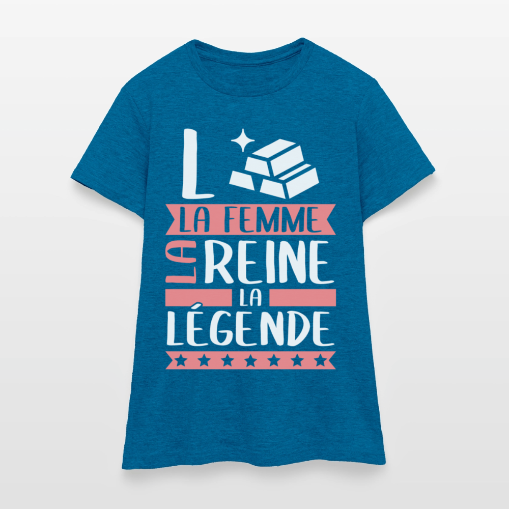 T-shirt femme Laure rébus – La femme, la reine, la légende - bleu saphir antique chiné