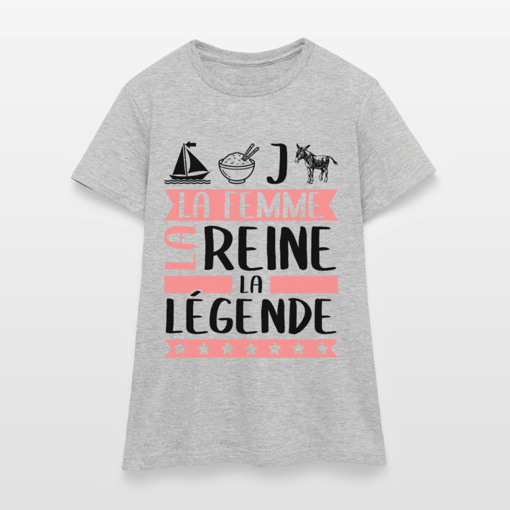 T-shirt femme coloris clair Marie-Jeanne rébus – La Femme, la reine, la légende - gris chiné