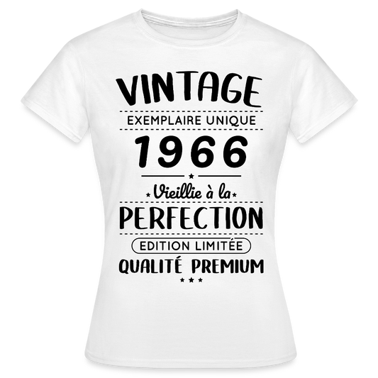 T-shirt anniversaire femme 60 ans coloris clair – Vintage 1966 – Perfection - blanc