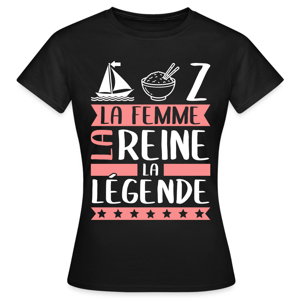 T-shirt femme Maryse rébus – La femme, la reine, la légende - noir