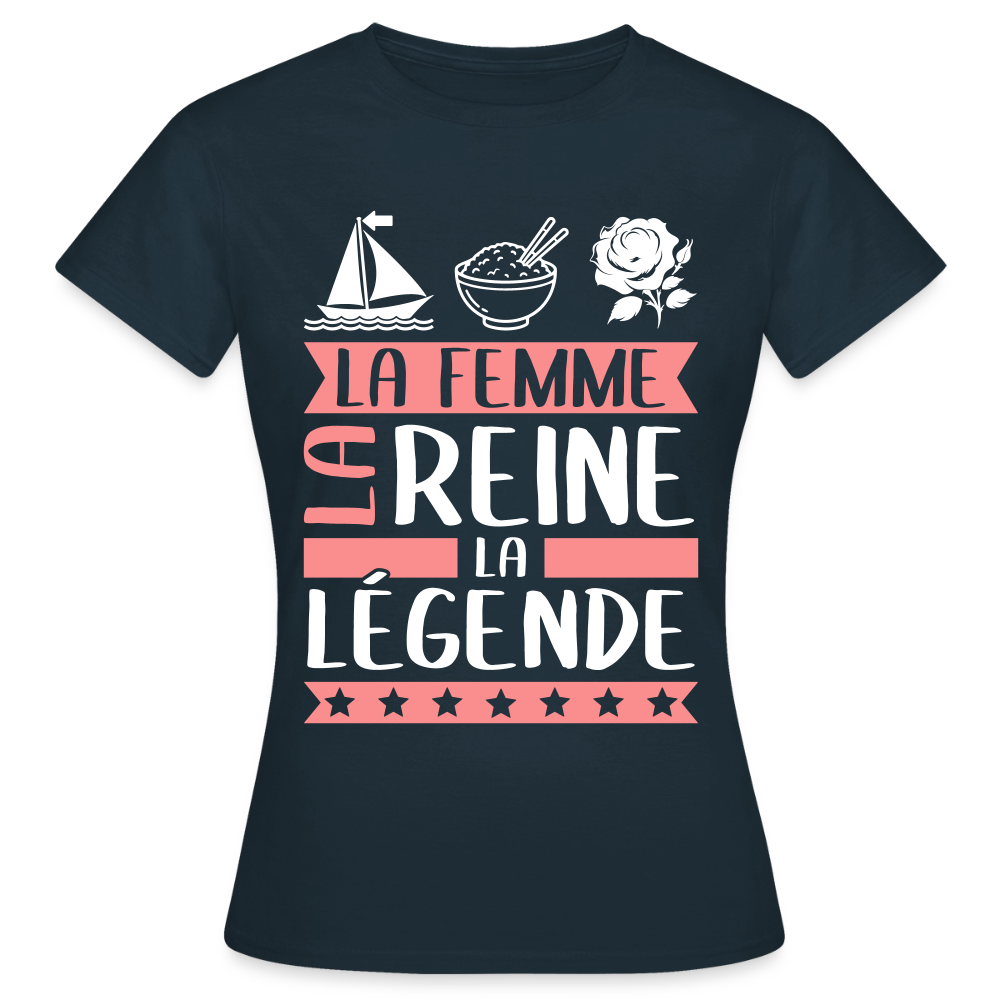 T-shirt femme Marie-Rose rébus – La femme, la reine, la légende - marine