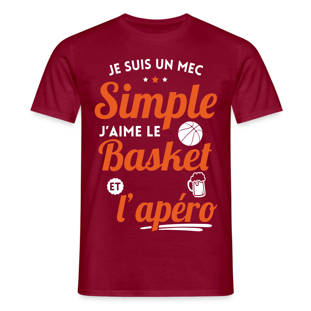 T-shirt Homme - J'aime le basket et l'apéro - rouge brique