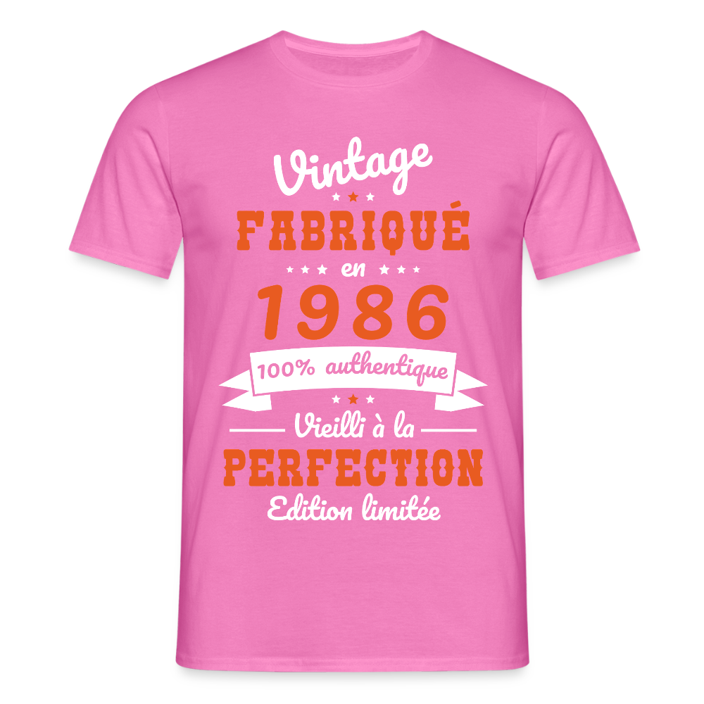T-shirt anniversaire homme 40 ans – Vintage 1986 - rose