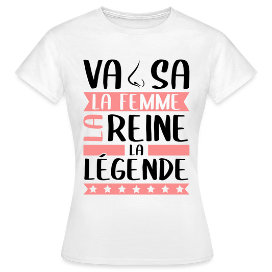 T-shirt femme coloris clair Vanessa en rébus – La femme, la reine, la légende - blanc