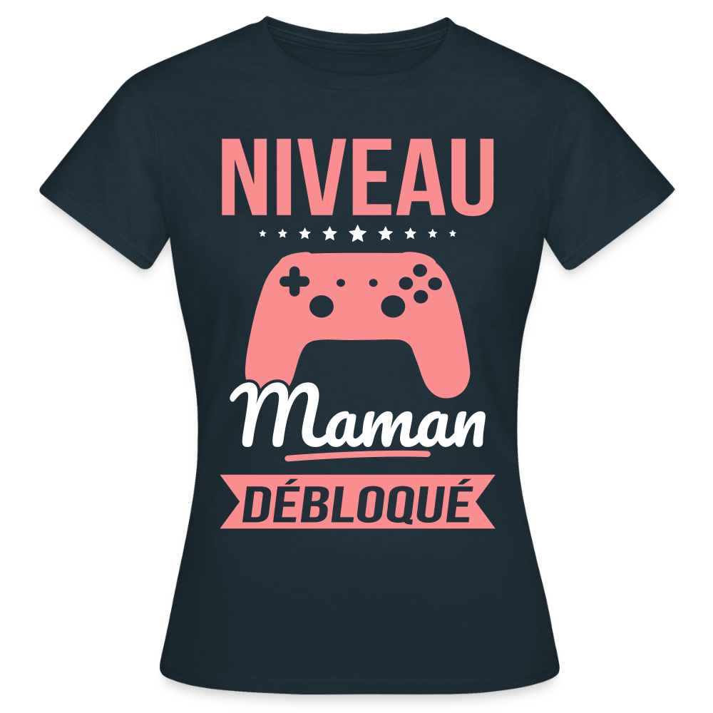 T-shirt femme - Niveau maman débloqué - marine