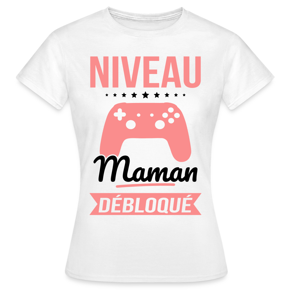 T-shirt femme coloris clair - Niveau maman débloqué - blanc