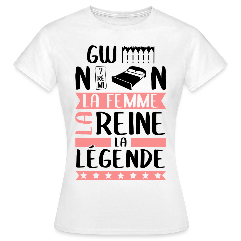 T-shirt femme coloris clair Gwendoline rébus – La femme, la reine, la légende - blanc
