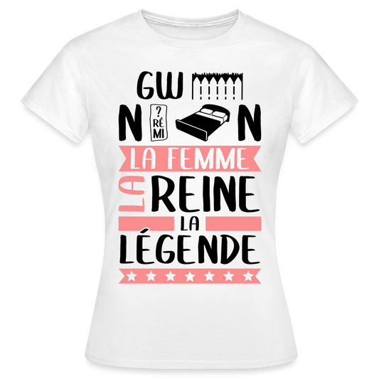 T-shirt femme coloris clair Gwendoline rébus – La femme, la reine, la légende - blanc