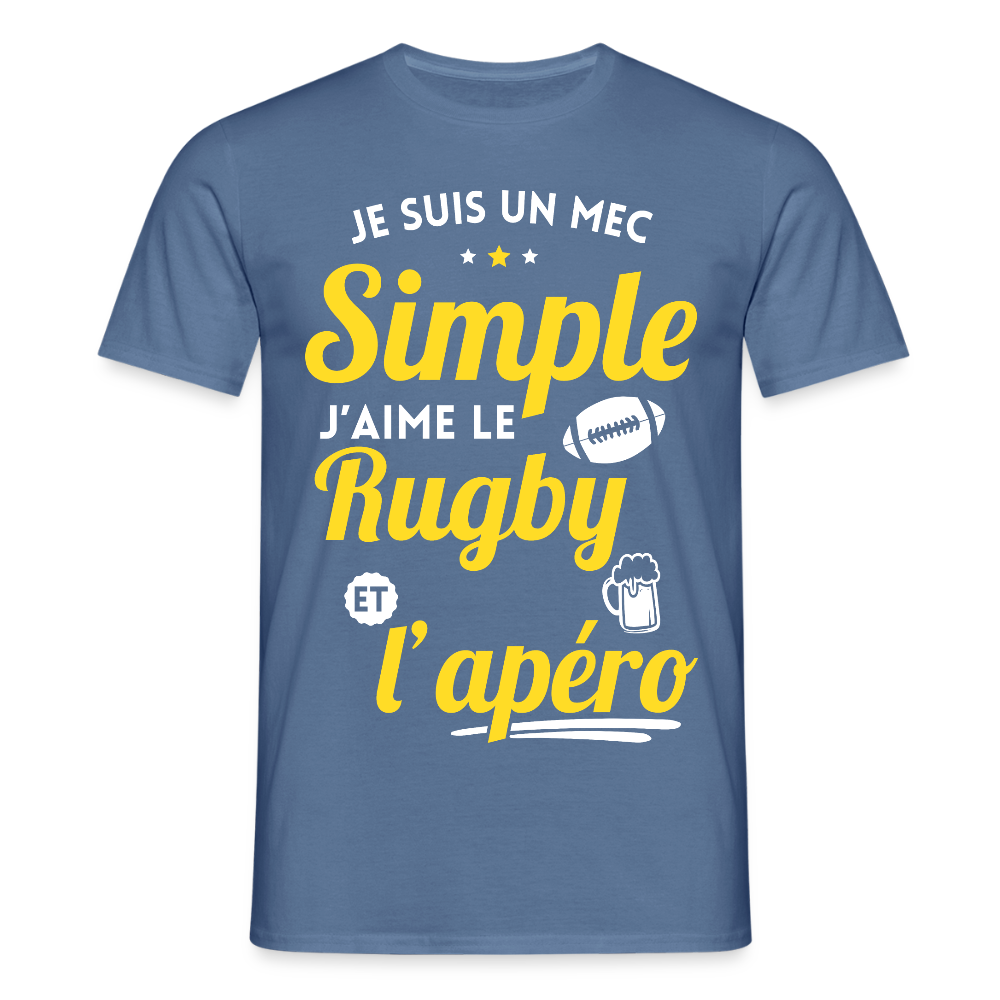T-shirt Homme - J'aime le  rugby et l'apéro - bleu pigeon 