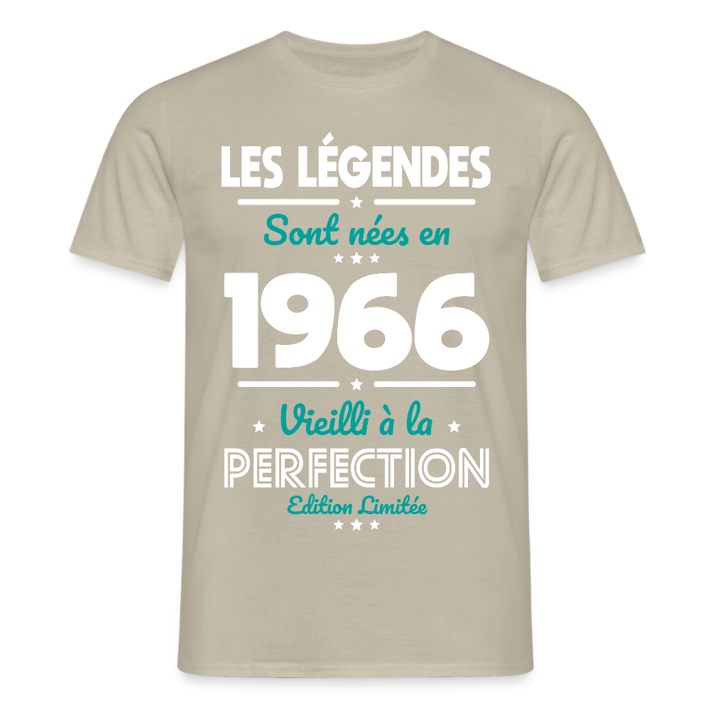 T-shirt anniversaire homme 60 ans – Les légendes sont nées en 1966 - beige sable