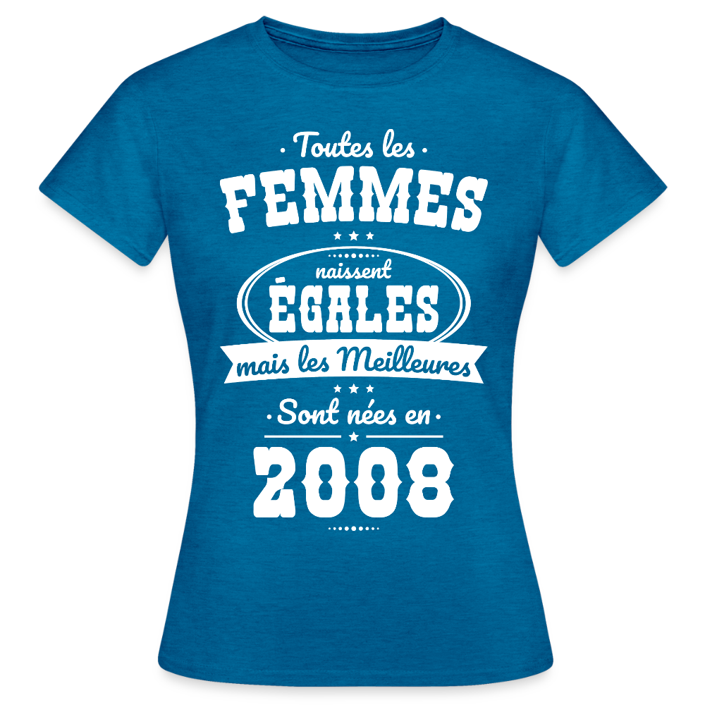 T-shirt anniversaire femme 18 ans – Les meilleures sont nées en 2008 - bleu saphir antique chiné