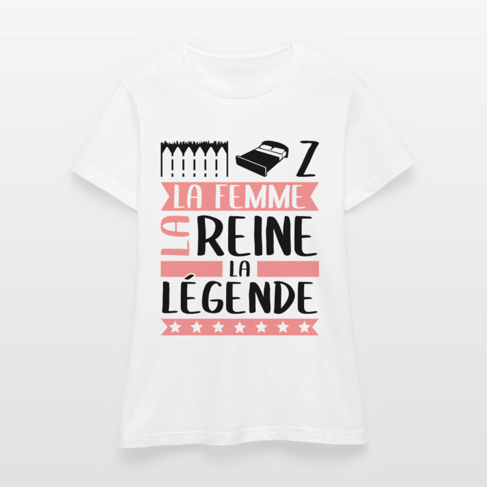 T-shirt femme coloris clair Elise rébus – La femme, la reine, la légende - blanc