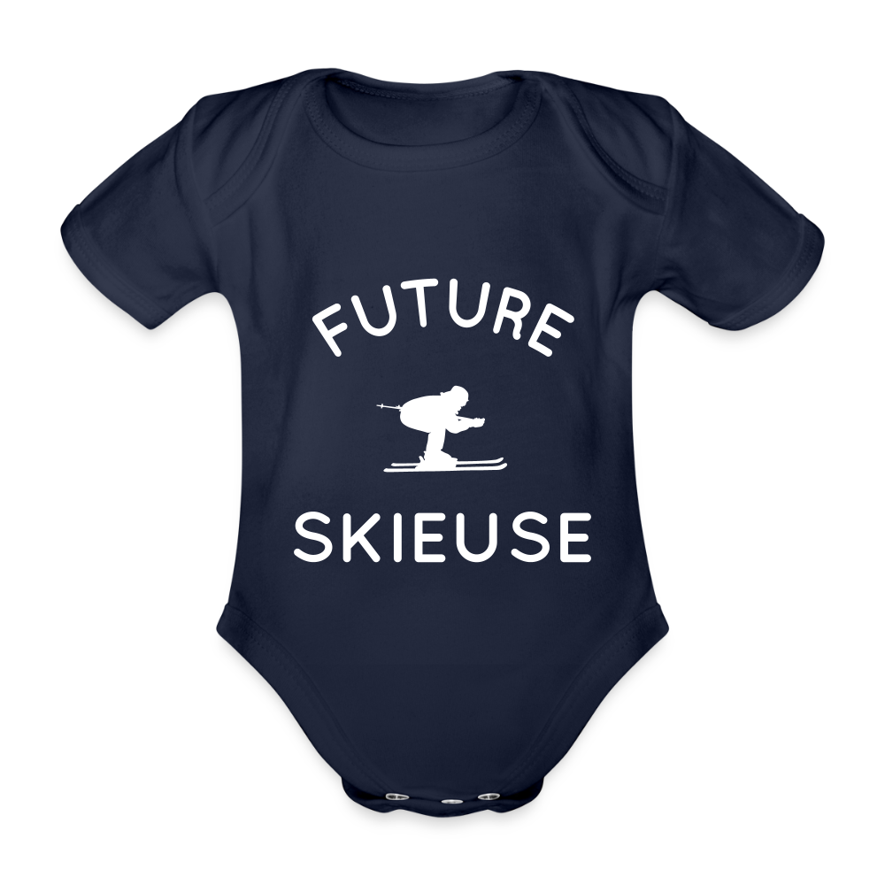 Body Bébé bio manches courtes - Future skieuse - marine foncé