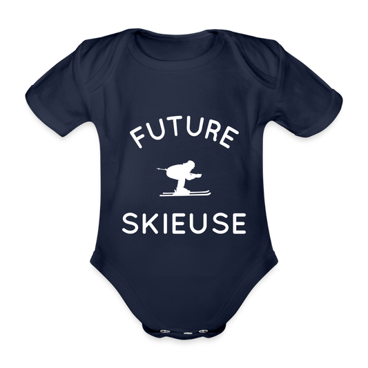 Body Bébé bio manches courtes - Future skieuse - marine foncé