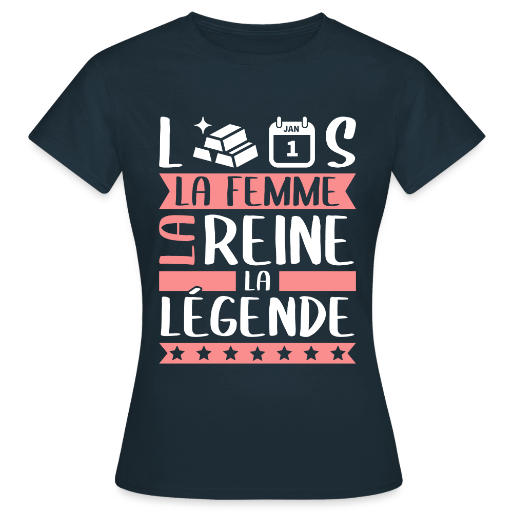 T-shirt femme Laurence rébus – La femme, la reine, la légende - marine