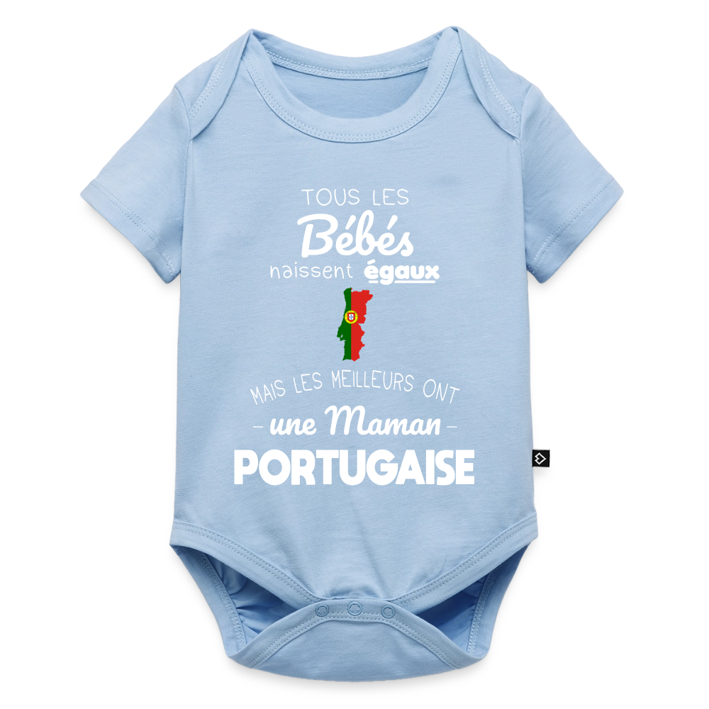 Body Bébé bio manches courtes - Les Meilleurs Ont Une Maman Portugaise - bleu clair