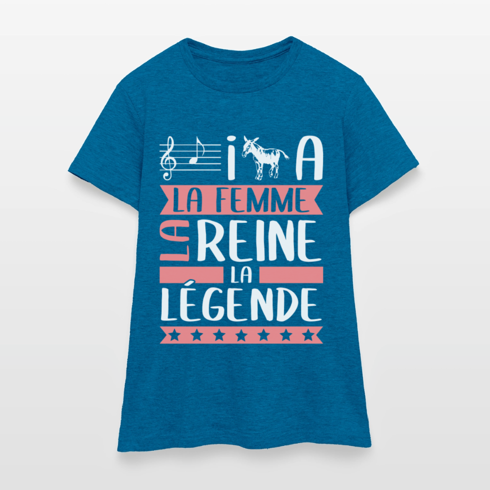 T-shirt femme Layana rébus – La femme, la reine, la légende - bleu saphir antique chiné