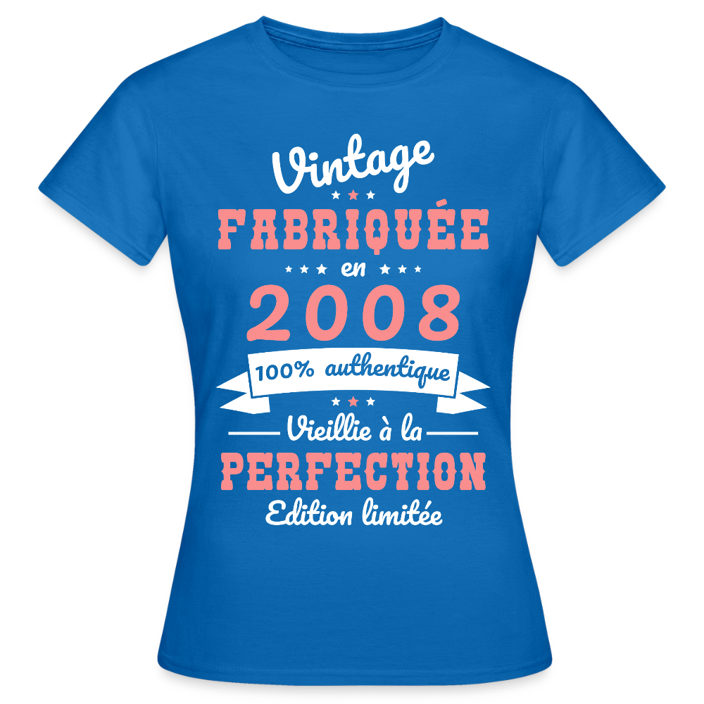 T-shirt anniversaire femme 18 ans – Vintage 2008 - bleu royal