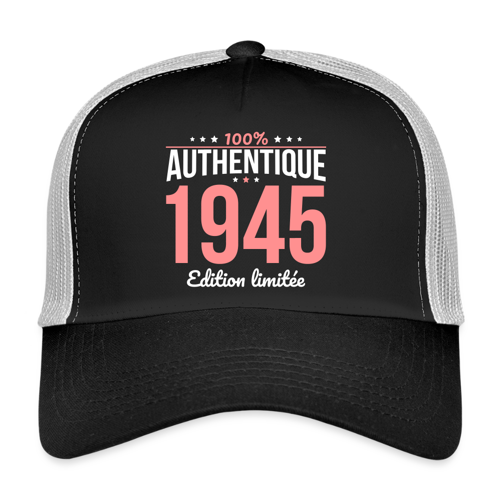 Casquette Trucker - Anniversaire 80 Ans - 100% Authentique 1945 - noir/gris pierre