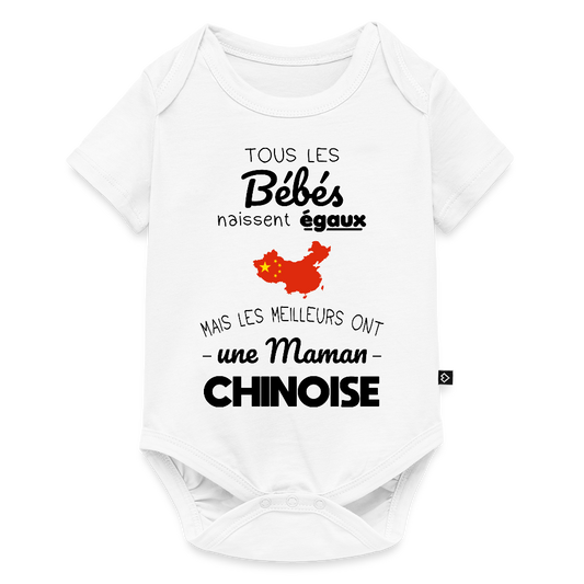 Body Bébé bio manches courtes - Les Meilleurs Ont Une Maman Chinoise - blanc
