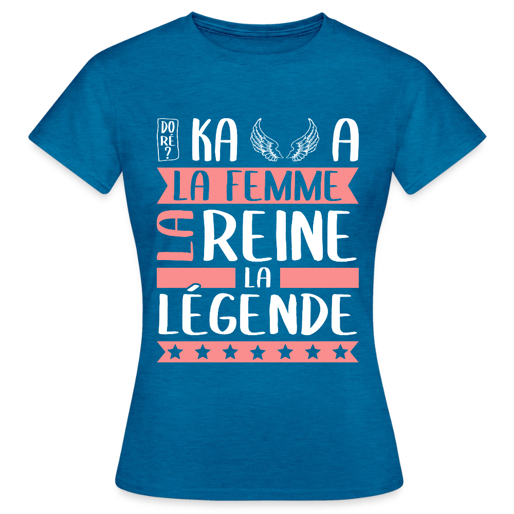 T-shirt femme Michaëlla rébus – La femme, la reine, la légende - bleu saphir antique chiné