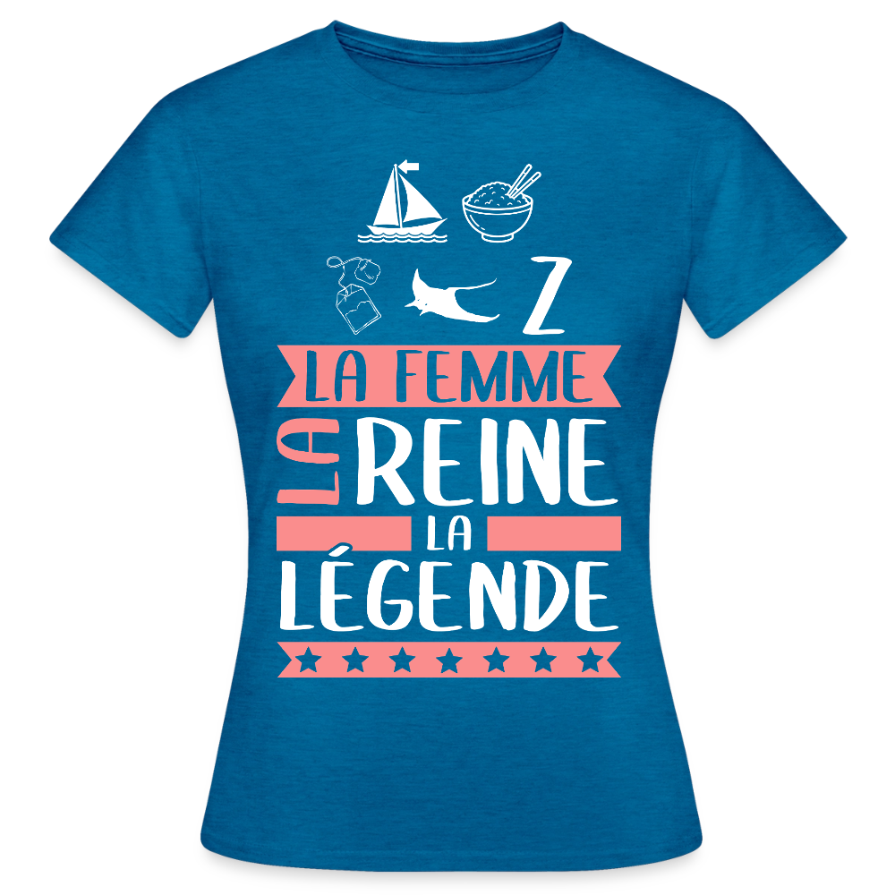 T-shirt femme Marie-Thérèse rébus – La femme, la reine, la légende - bleu saphir antique chiné