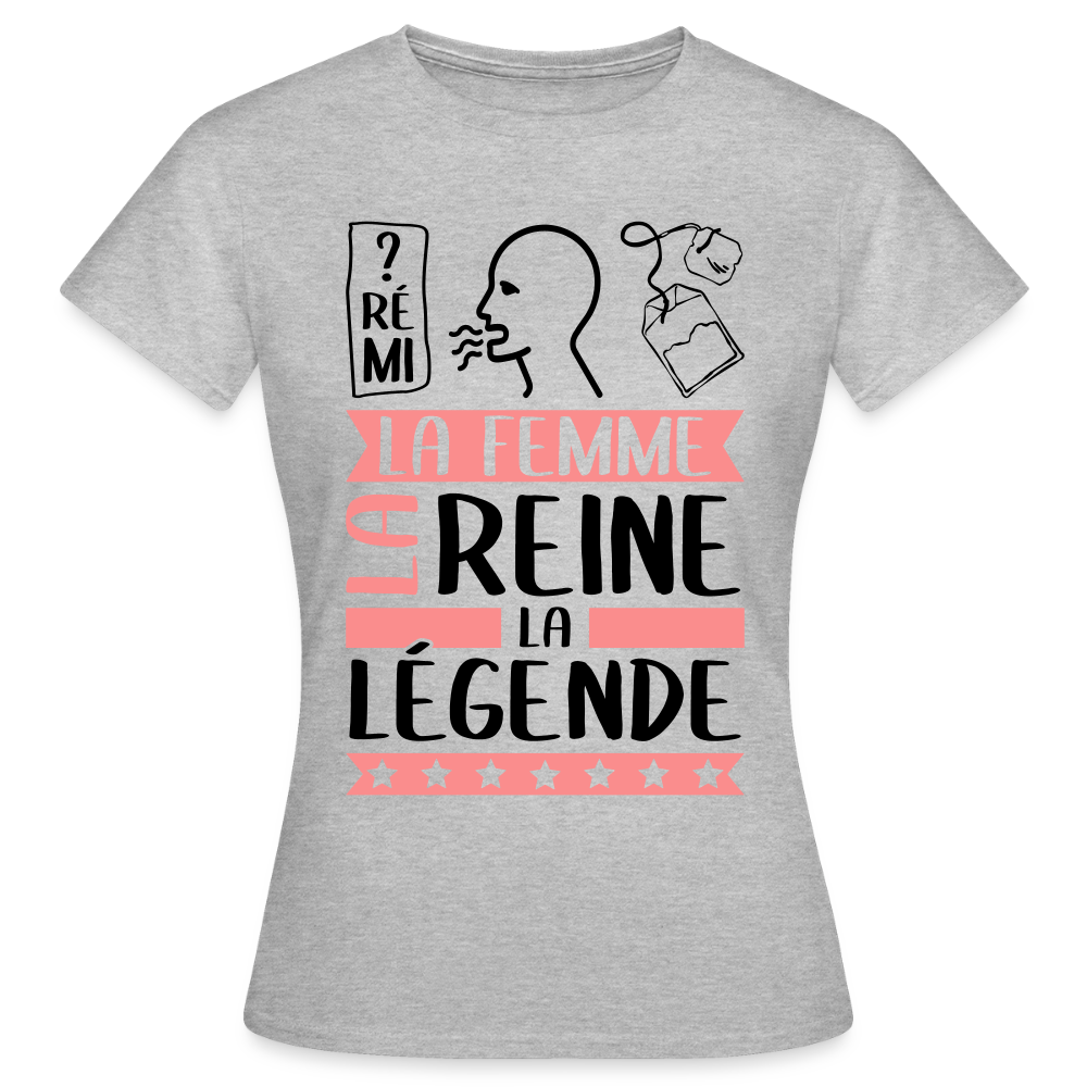 T-shirt femme coloris clair Dorothée rébus – La femme, la reine, la légende - gris chiné